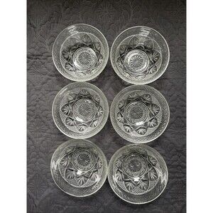 6pc Cristal D'Arques Durand Vintage Clear Glass Salad Fruit Snack Bowls 5 1/2"